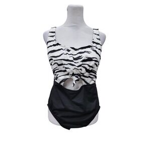 NEW Beach Betty Women's One‎ Piece Swimsuit Black White Size Large